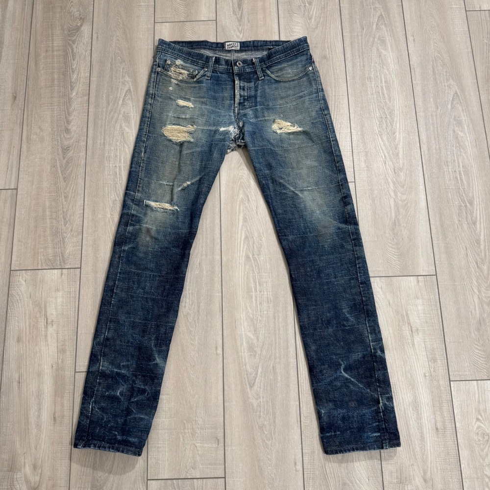 Naked & Famous Weird Guy Jeans Mens 33 Blue Frankenstein Raw Japanese Denim